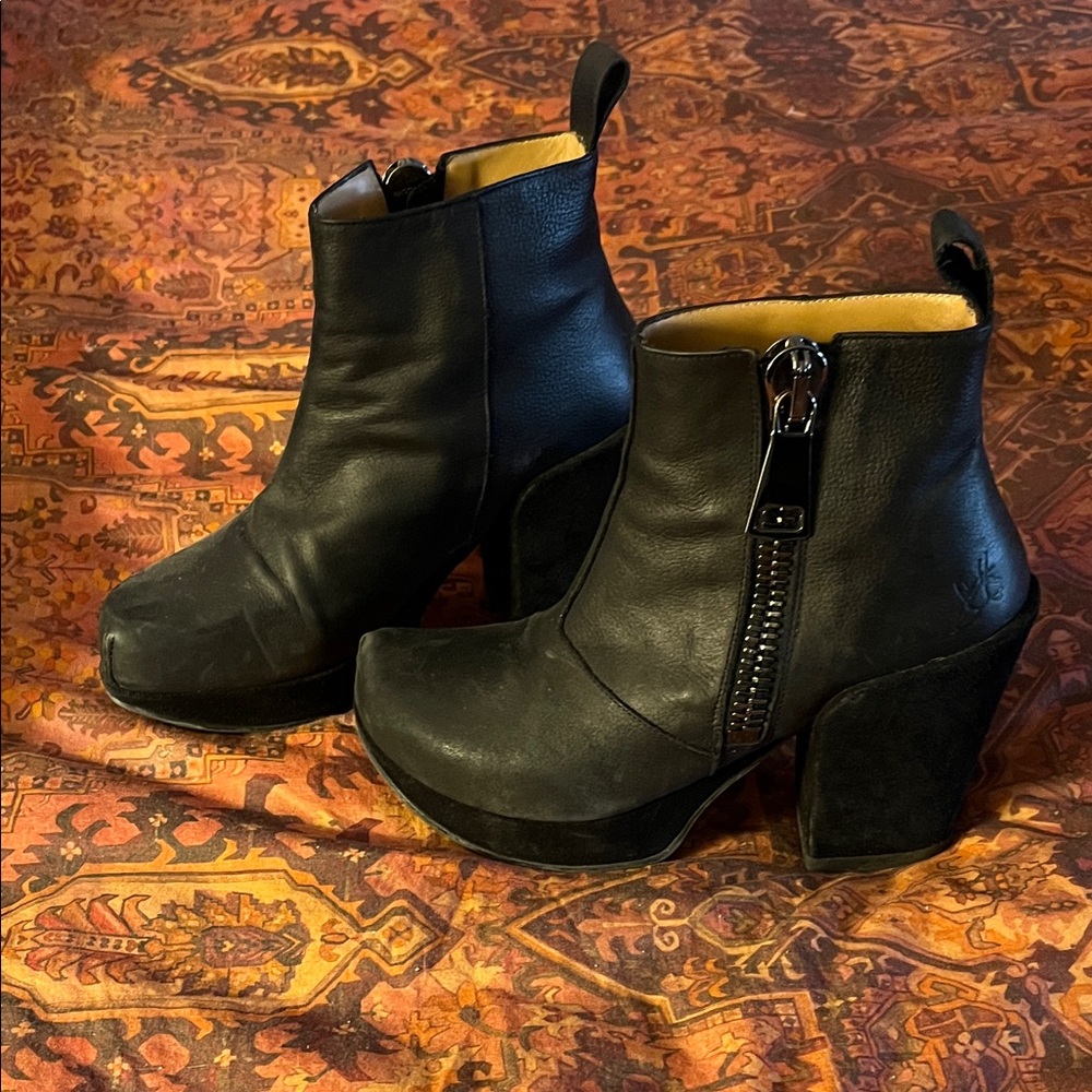 John Fluevog Black Leather Ankle Booties